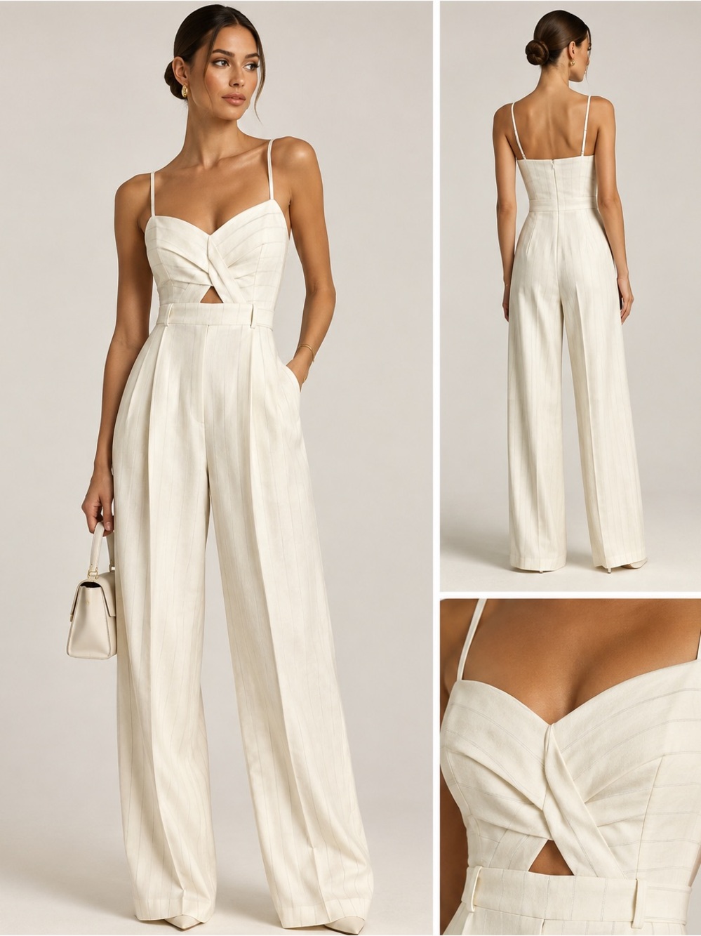 Ever New Ivory Striped Jumpsuit